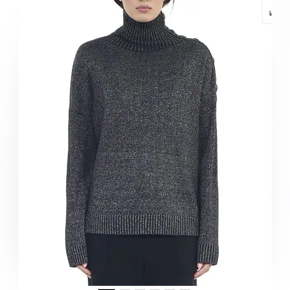 The Kooples button-shoulder metallic black turtleneck sweater NWT
